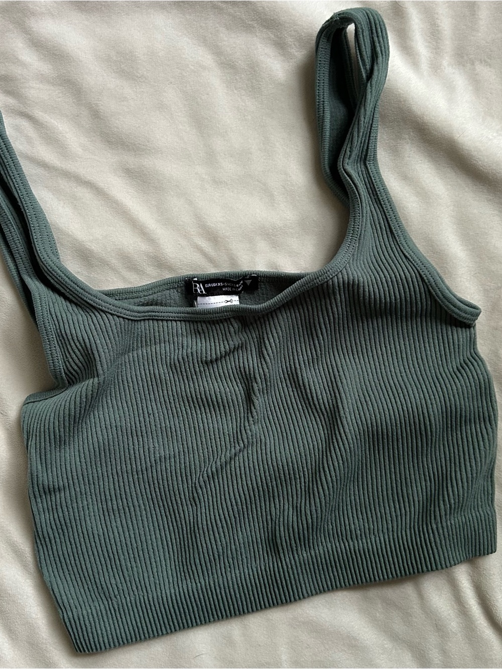 Zara Square-Neck Crop Ribbed Tank Teal